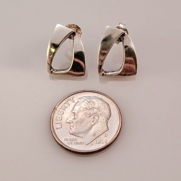 Sterling Contemporary Rounded Geometric Post Earrings - Picture 3 of 5